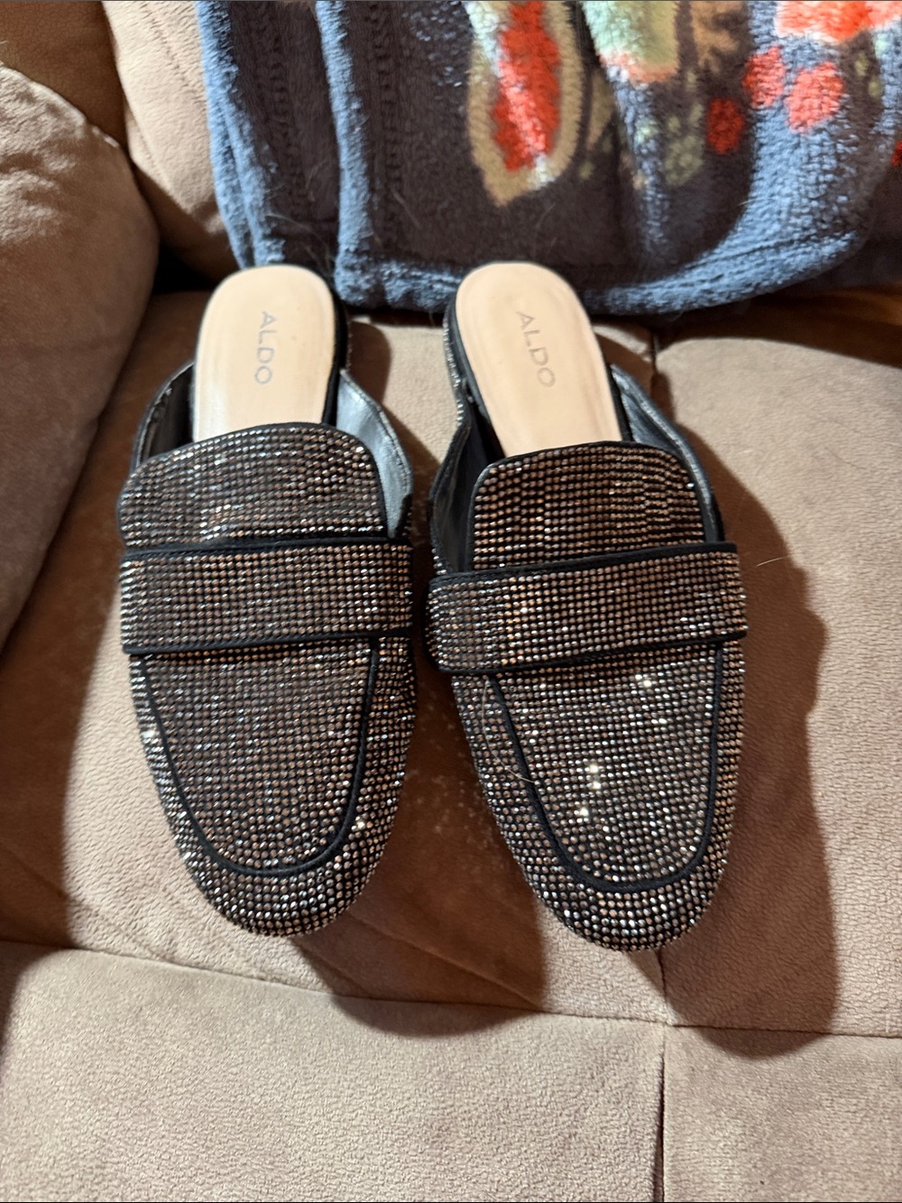 Aldo Black Rhinestone Slip-On Mules